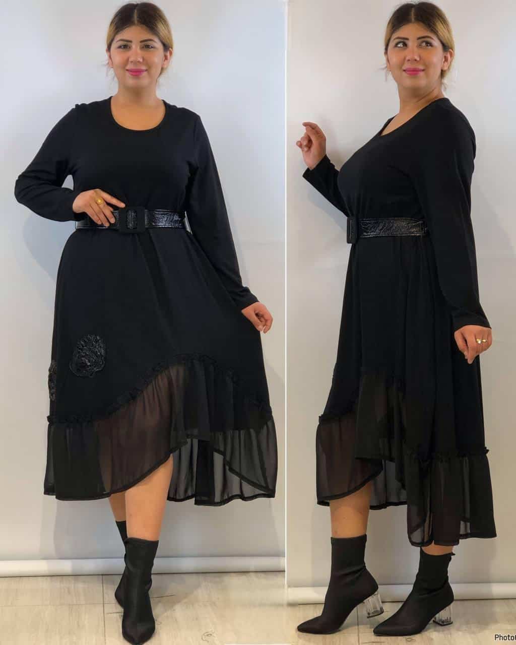 שמלה מעוצבת לנשים במידות גדולות בצבע שחור